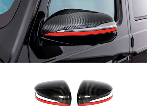 Carbon Fiber Mirror Covers With Red Stripes for Mercedes-Benz G-Class W463A
